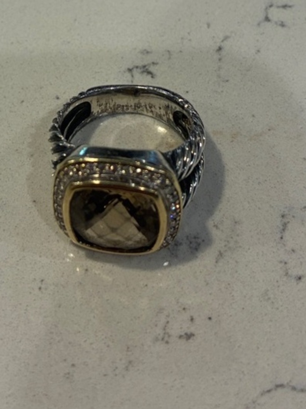 DAVID YURMAN ALBION MOONLIGHT ICE 17MM SMOKY QUARTZ DIAMOND RING SIZE 6